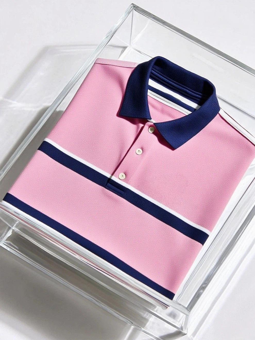 Men's Business Casual Color Block Stripe Logo Button Short Sleeve Polo Shirt