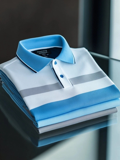 Men's Business Casual Striped Fish Embroidered Button Short Sleeve Polo Shirt