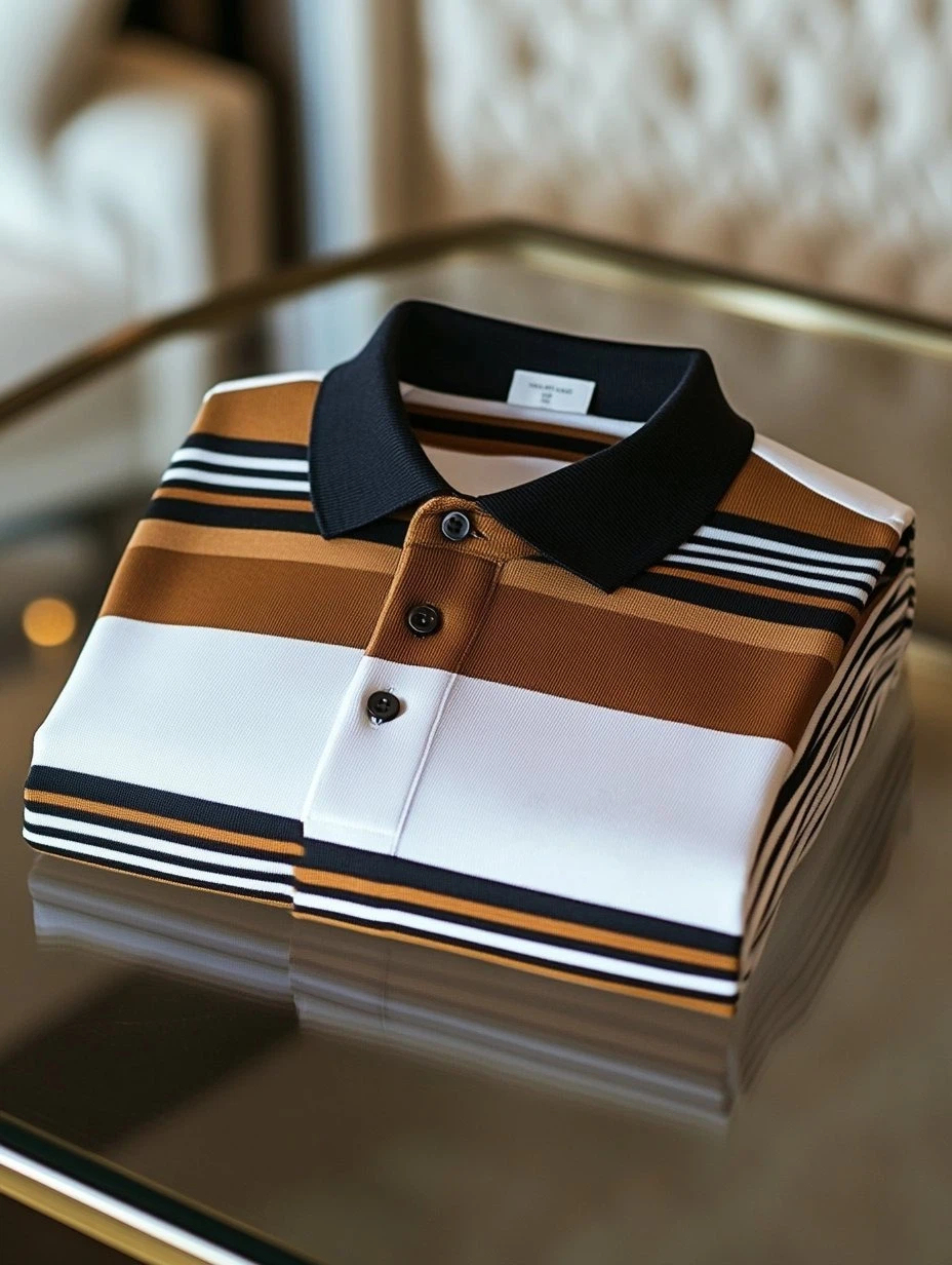 Men's Business Casual Striped Fish Embroidered Button Short Sleeve Pol