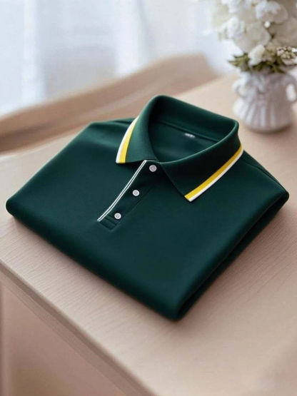 Men's Business Casual Logo Button Short Sleeve Polo Shirt
