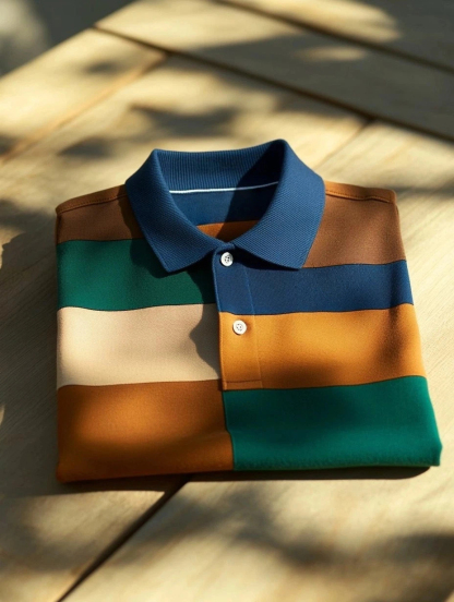 Men's Business Casual Fish Embroidered Button Short Sleeve Polo Shirt