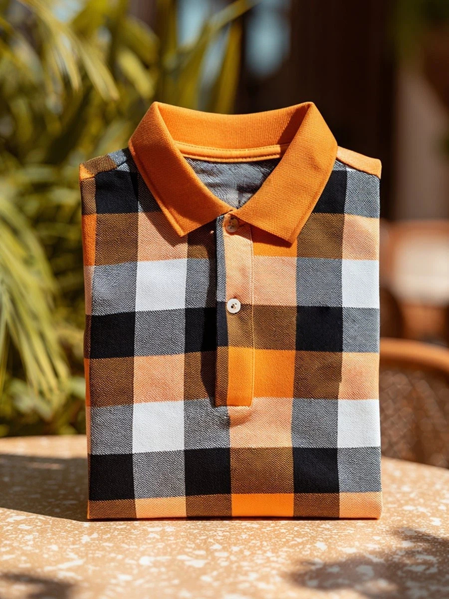 Men's Classic Business Logo Button Short Sleeve Polo Shirt