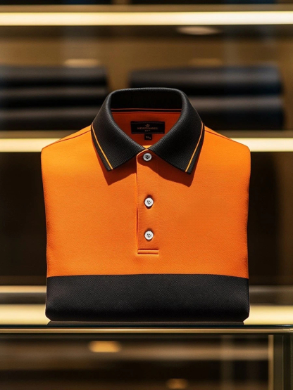 Men's Business Casual Logo Button Short Sleeve Polo Shirt