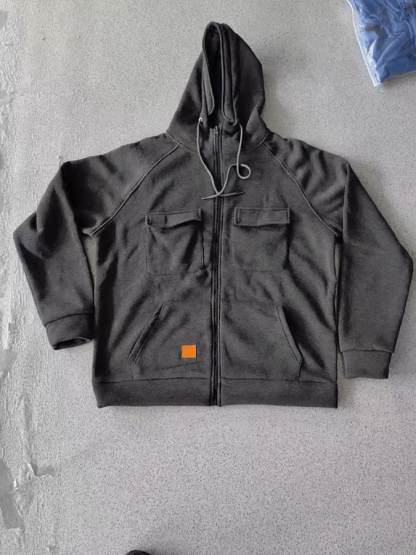 Men's Vintage Double Pocket Solid Color Comfort Zip Cardigan Jacket