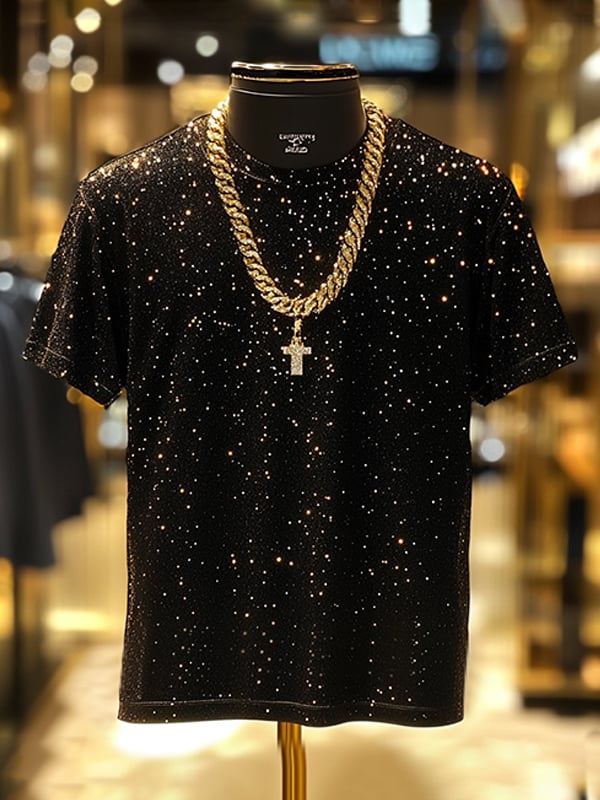 Men's Business Sequin Printed Short Sleeve T-Shirt