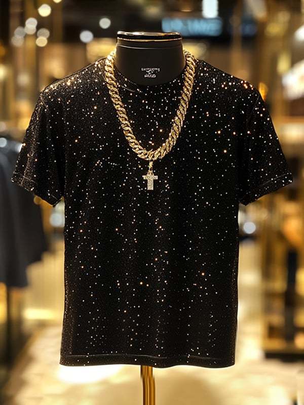 Men's Business Sequin Printed Short Sleeve T-Shirt