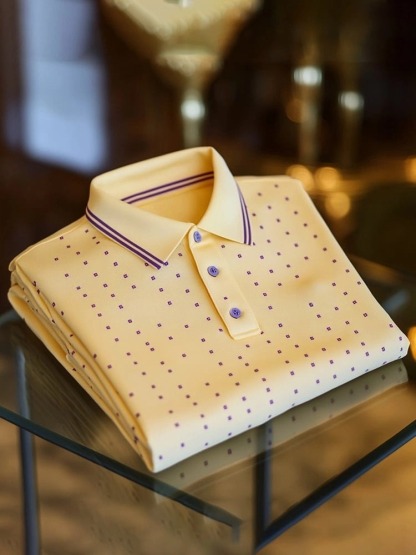 Men's Classic Business Logo Button Short Sleeve Polo Shirt