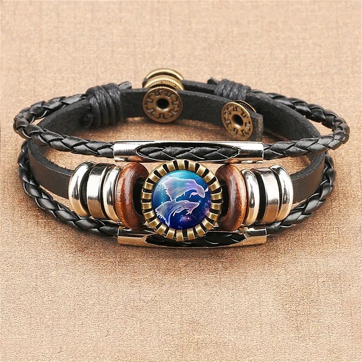 Vintage Twelve Constellations Multilayer PU Leather Bracelet
