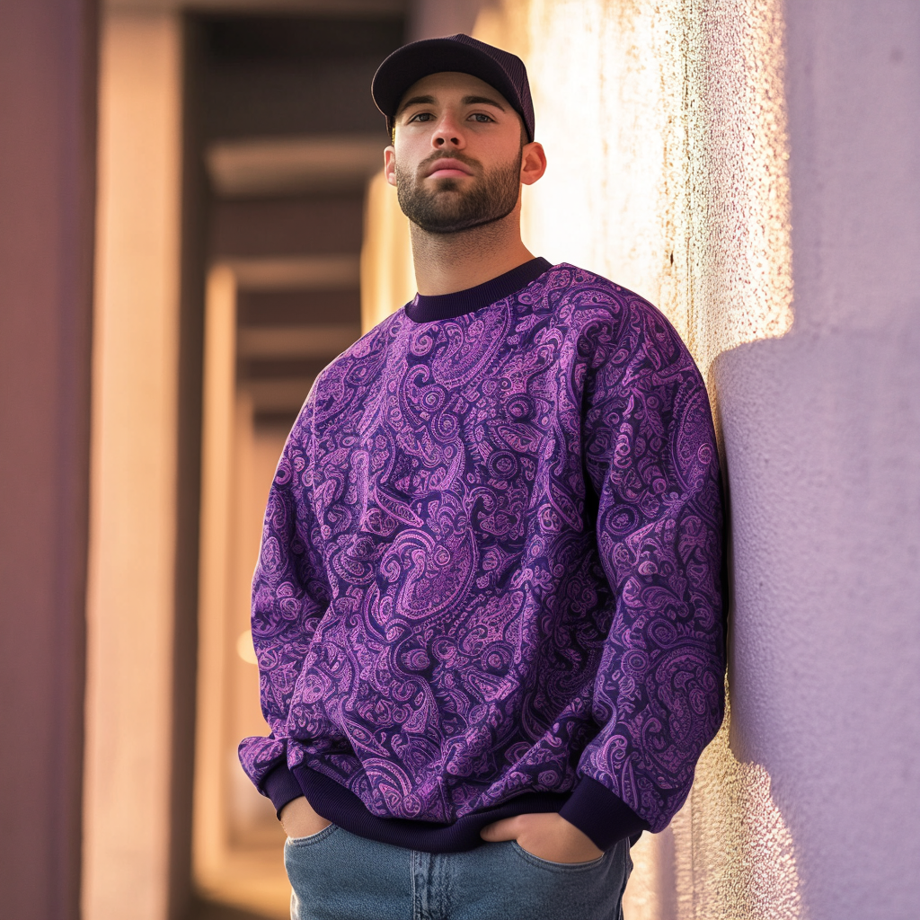 Paisley Art Print Sweatshirt Round Neck Pullover Men