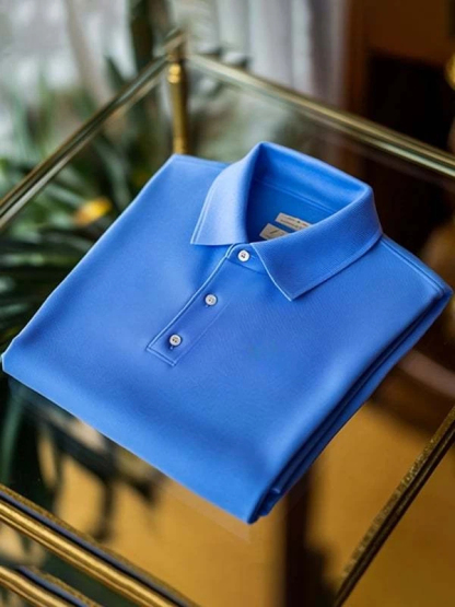 Men's Business Stripe Logo Print Short Sleeve Polo Shirt