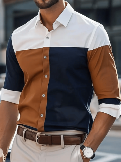 Men's Casual Striped Long Sleeve Lapel Shirt