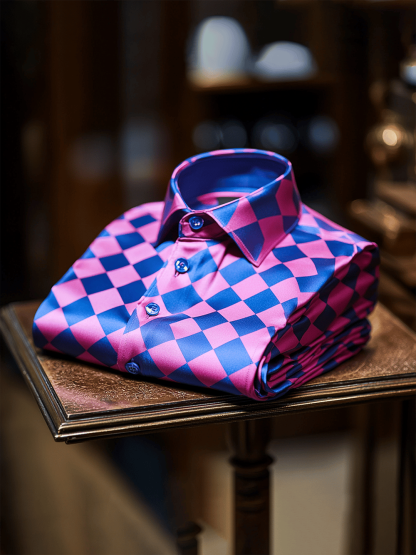 Men's business casual diamond design lapel short-sleeved shirt