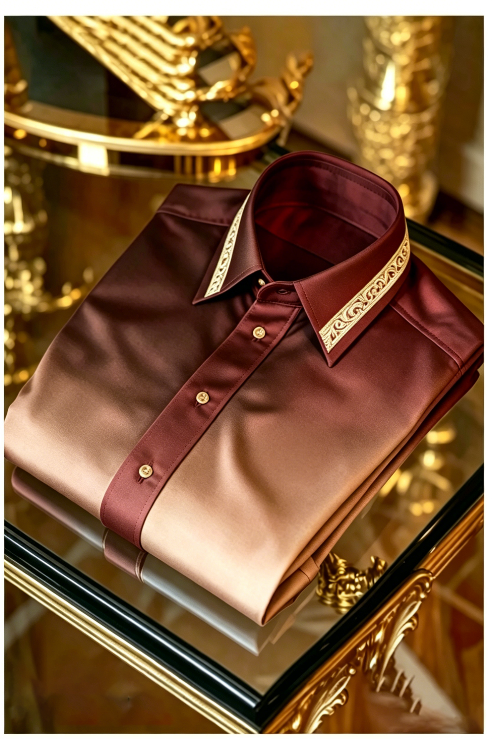 Men's Long-Sleeved Button Down Satin Shirt