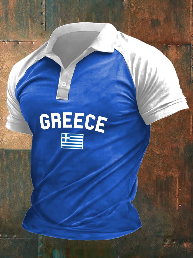 Men's Greek Print Casual Polo Shirt