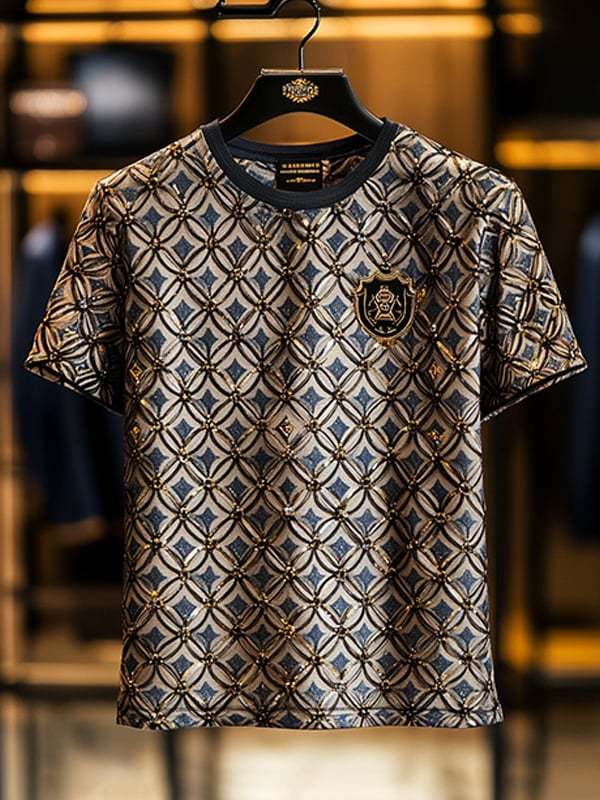 Men's Business Luxury Printed 100% Cotton Short Sleeve T-Shirt