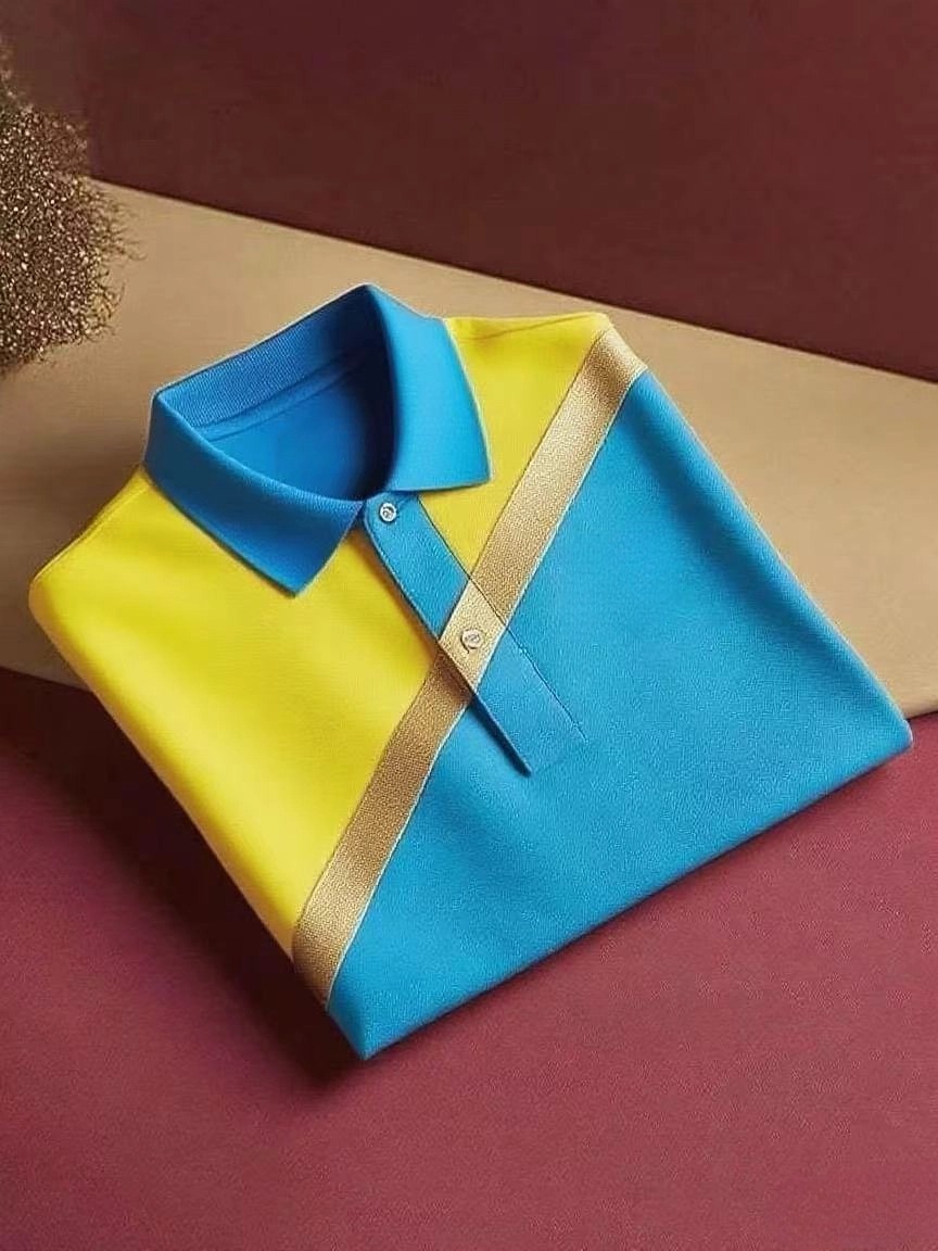 Men's Classic Business Logo Button Short Sleeve Polo Shirt