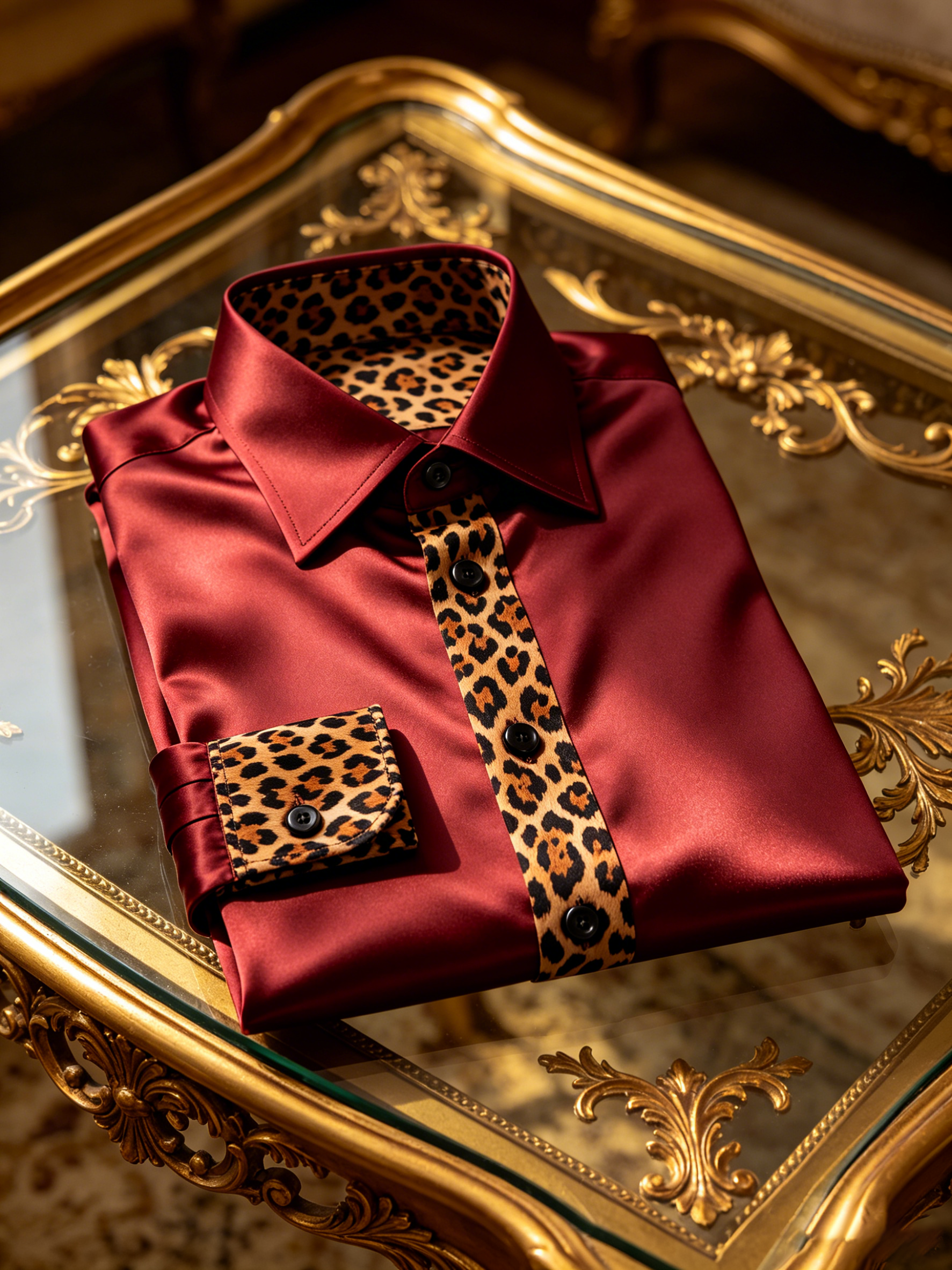 Men's Business Leopard Print Satin Shirt