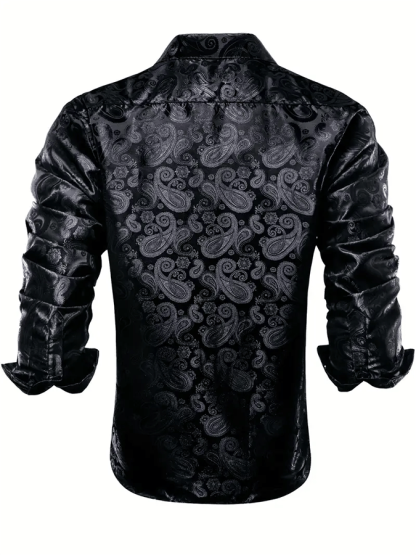 Men's Silk Business Luxury Design Printed Long Sleeve Shirt