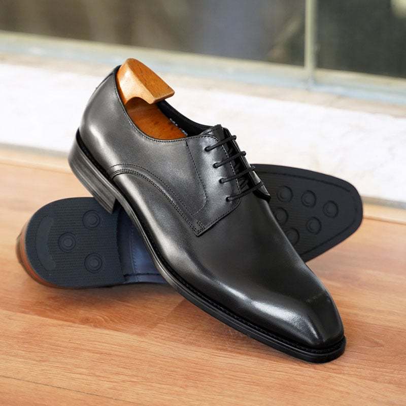 Men's Business Casual Faux Wood Grain Old Square Toe Faux Leather Derby Shoes