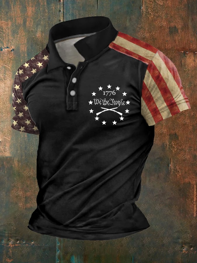 Men's Independence Day America Flag We The People1776 Casual Polo