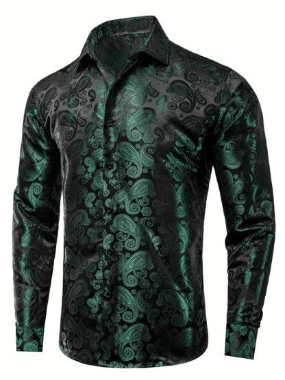 Men's Silk Business Luxury Design Printed Long Sleeve Shirt