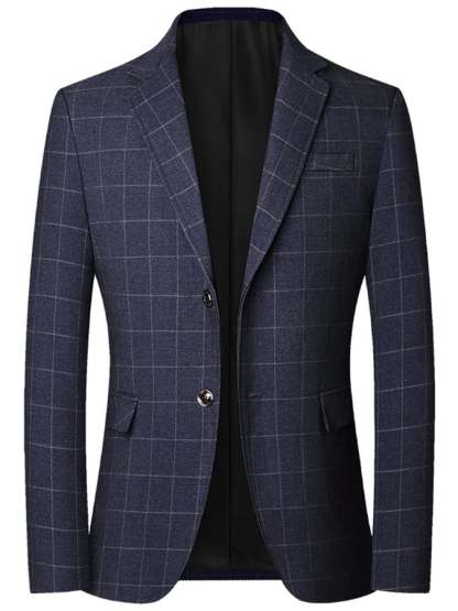 Men's Work Office Notched Collar Plaid Regular Fit Blazer