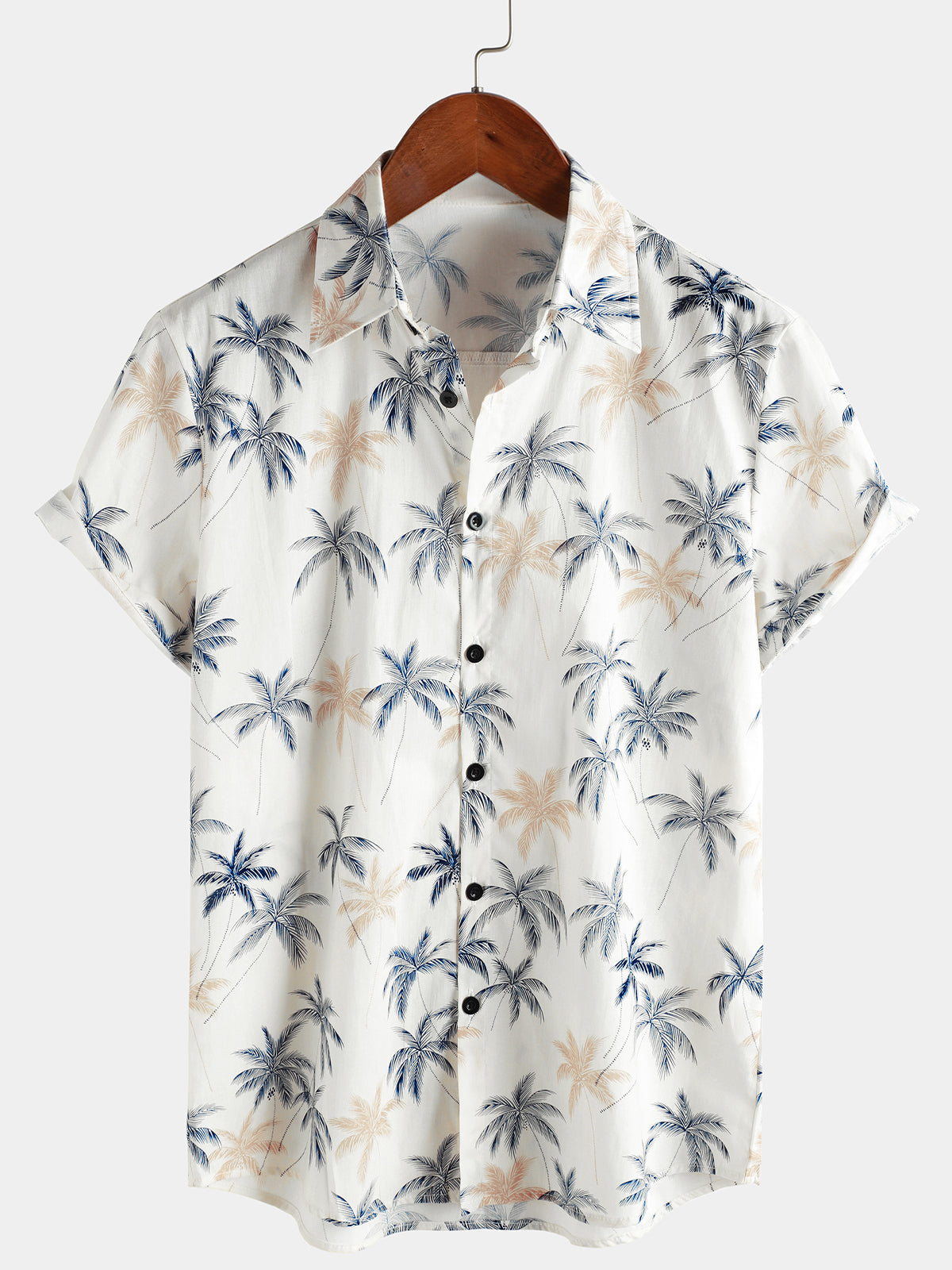 Men‘s Hawaiian Plam Tree Short Sleeve Button Beach Shirt