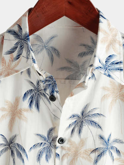 Men‘s Hawaiian Plam Tree Short Sleeve Button Beach Shirt