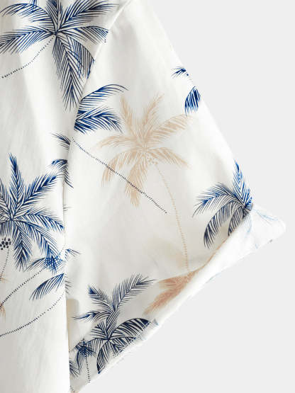 Men‘s Hawaiian Plam Tree Short Sleeve Button Beach Shirt