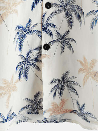 Men‘s Hawaiian Plam Tree Short Sleeve Button Beach Shirt