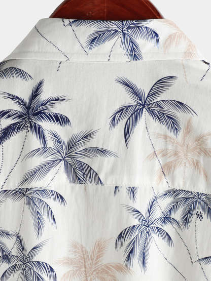Men‘s Hawaiian Plam Tree Short Sleeve Button Beach Shirt
