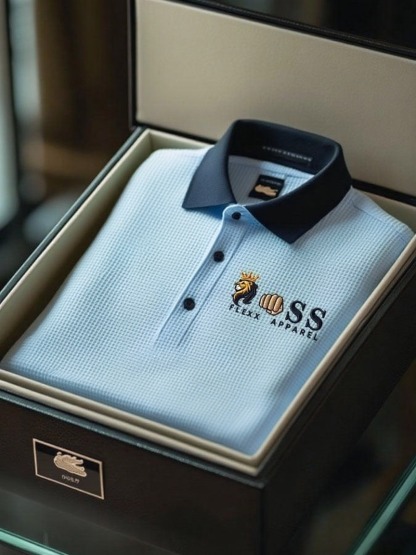 Men's Fashion Business Style Letter Printed Waffle Casual POLO Shirt