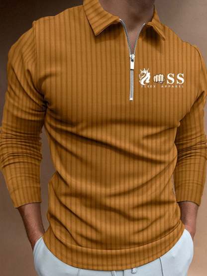 Men's Letter Stripe Printed Pullover Casual Polo Shirt