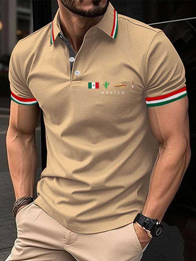 Men's Mexican Independence Day Flag Print Polo Shirt