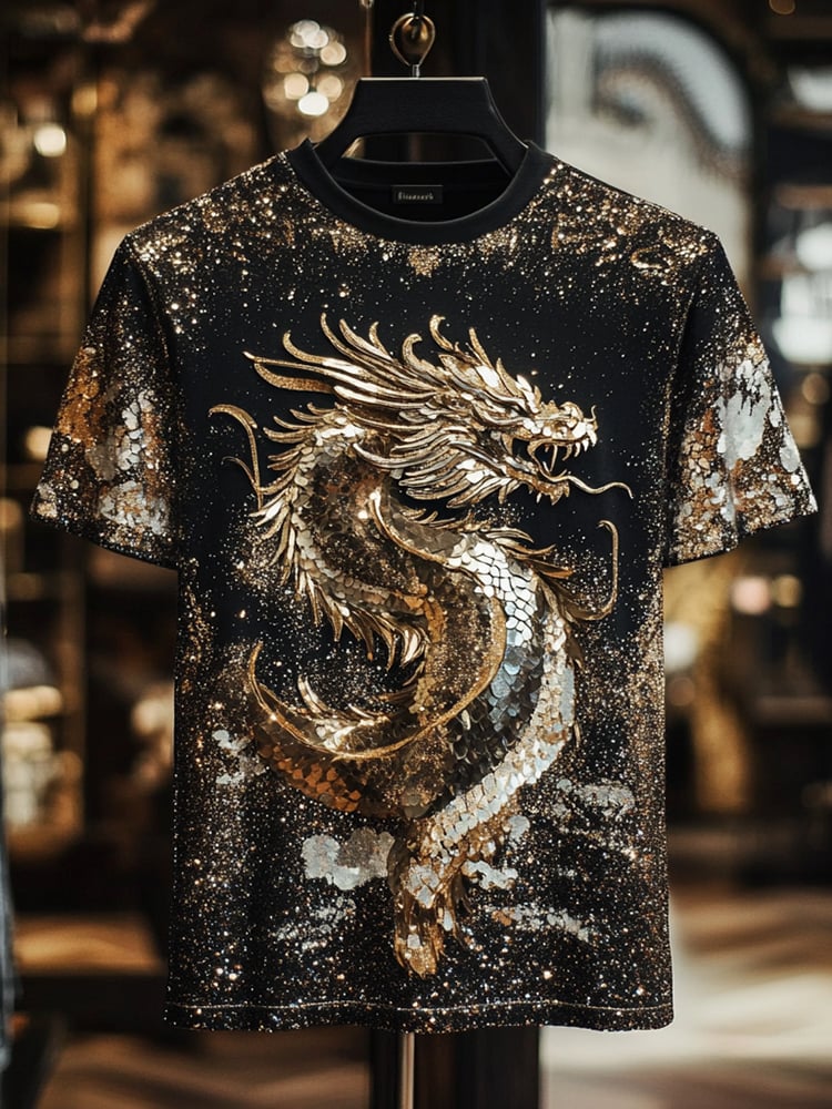 Men's Eagle Sequin Business Print Short Sleeve T-Shirt