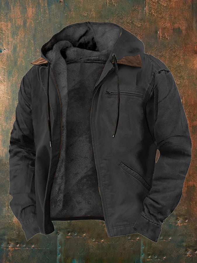 Men's Retro Western Style Multi-Pocket Fleece  Jacket