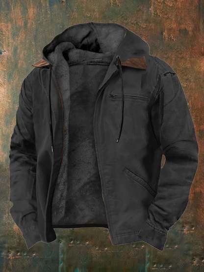 Men's Retro Western Style Multi-Pocket Fleece  Jacket