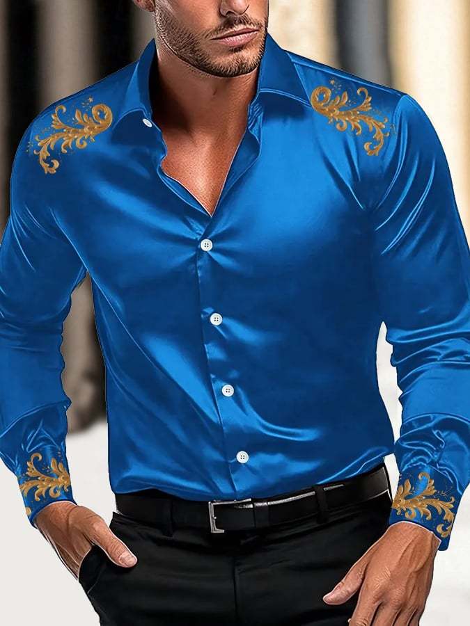 Men's Fashion Business Luxury Design Printed Long Sleeve Shirt