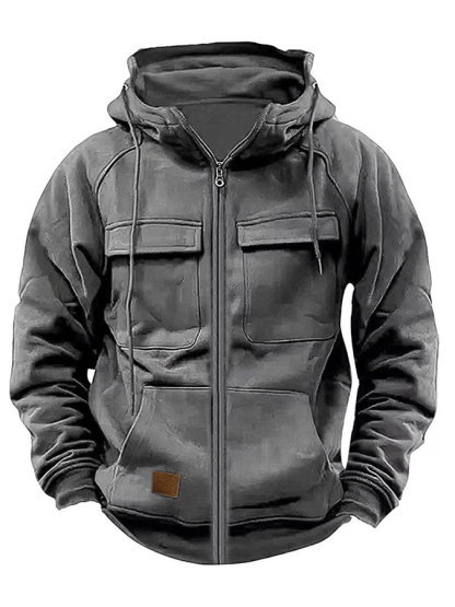 Men's Vintage Double Pocket Solid Color Comfort Zip Cardigan Jacket