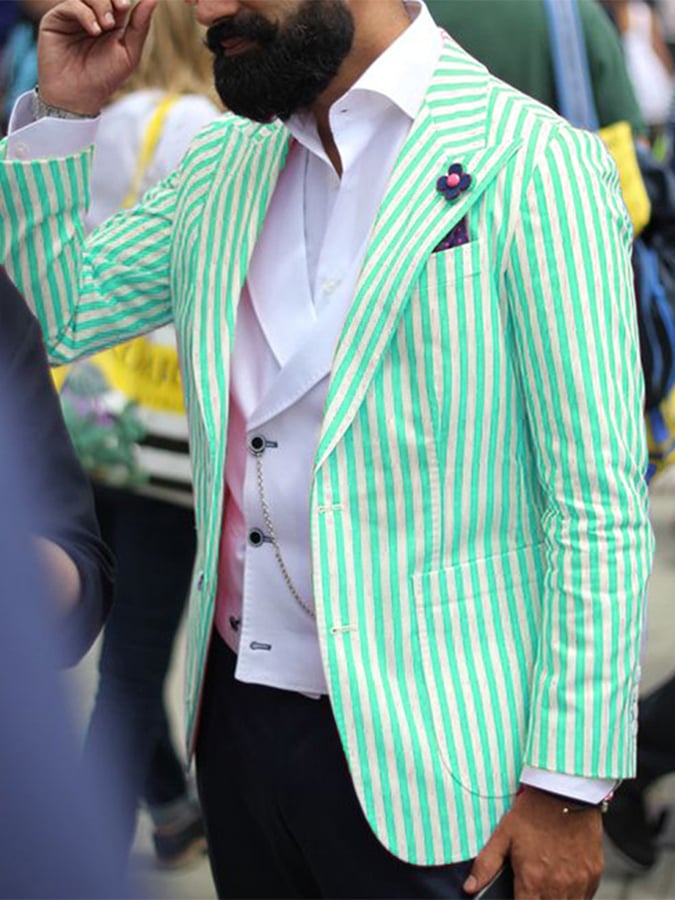 Men's Fashion Casual Two Button Large Pocket Stripe Blazer