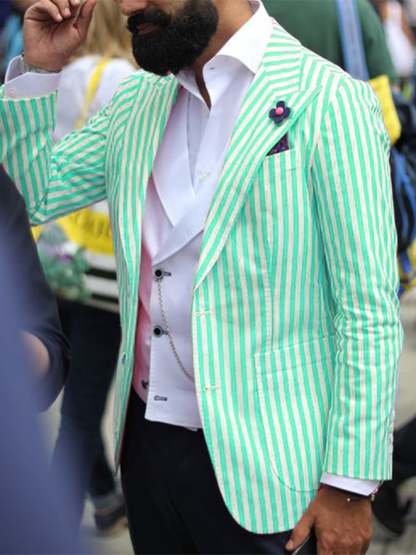 Men's Fashion Casual Two Button Large Pocket Stripe Blazer