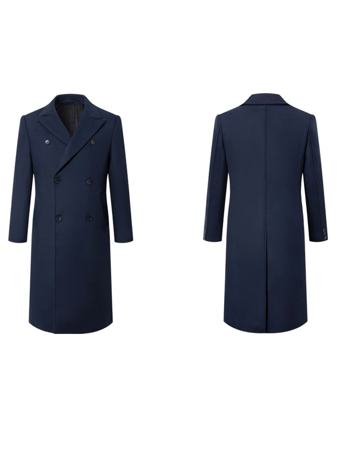 Men's Fashionable Double-Breasted Thickened Quilted Extra Long Knee-Length Woolen Coat