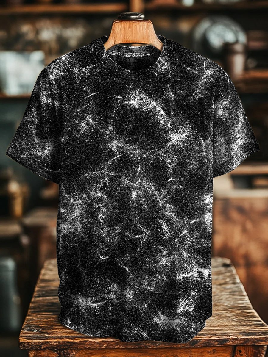Men's Retro Casual Black and White Smudge Short Sleeve T-shirt