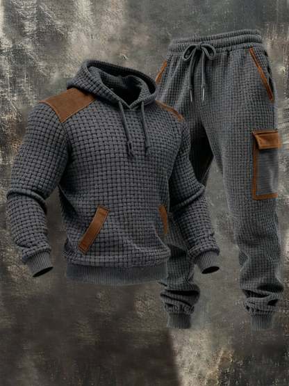 Men'S Corn Kernel Stitching Contrast Color Hooded Casual Sweatshirt Suit