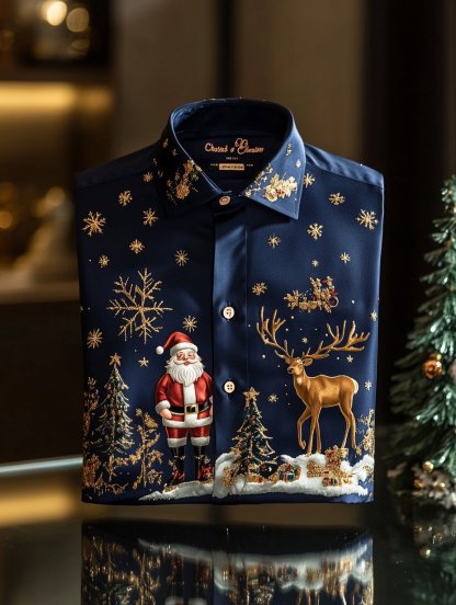 Men's Christmas Satin Luxe Long Sleeve Button Down Shirt