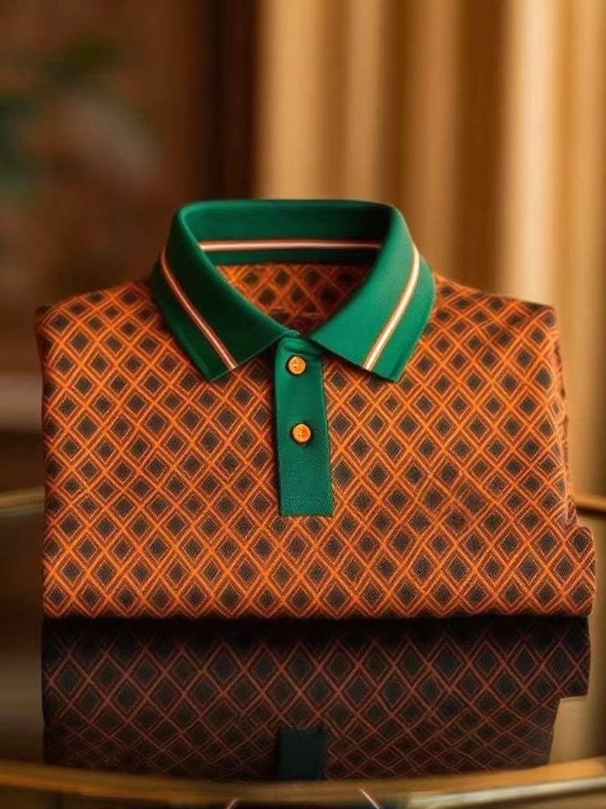 Men's Classic Business Logo Button Short Sleeve Polo Shirt