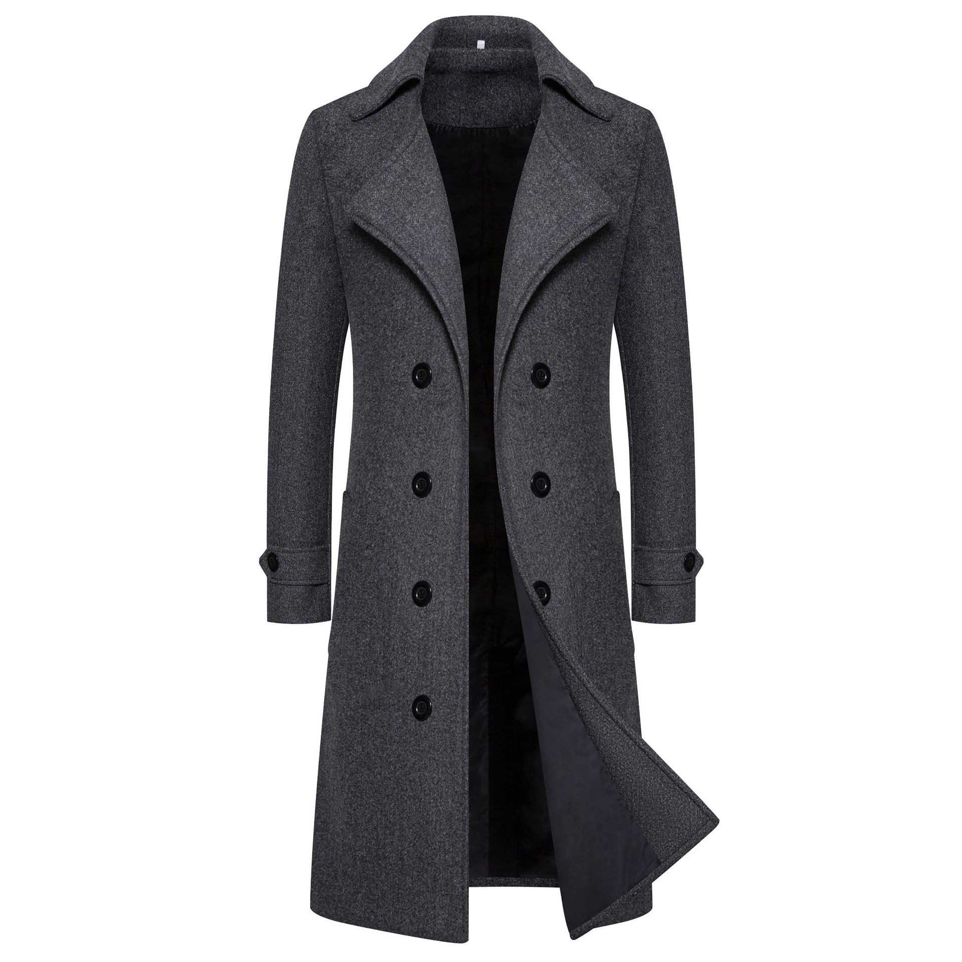 Men's long double-breasted trench coat