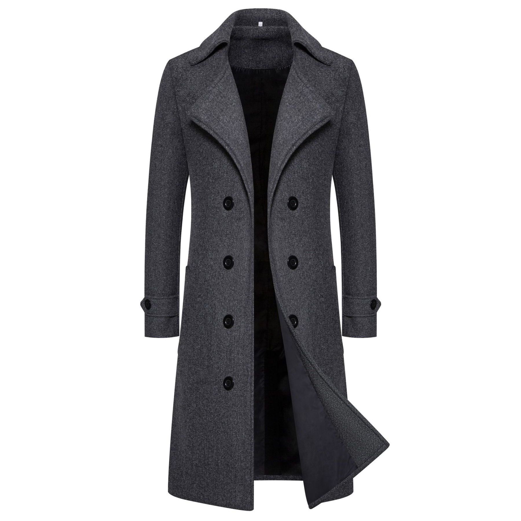 Men's long double-breasted trench coat