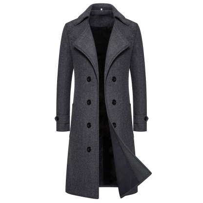 Men's long double-breasted trench coat