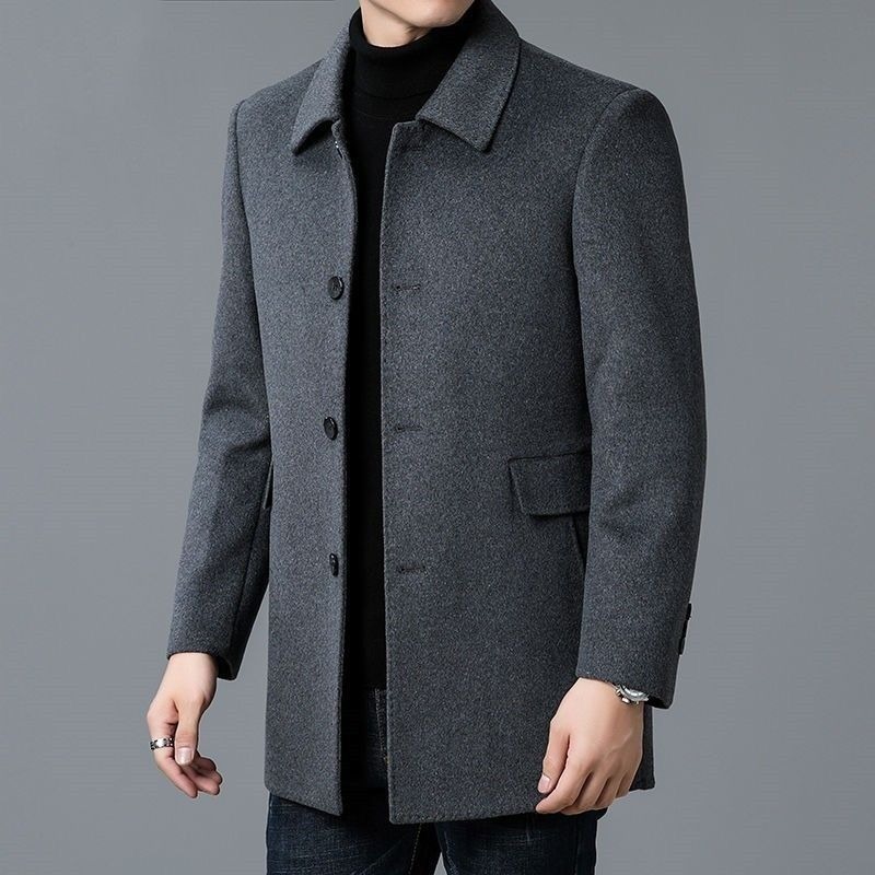 Men's mid-length thick double-faced wool trench coat
